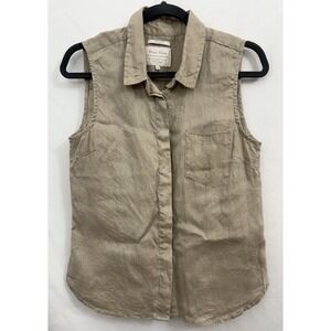PART TWO‎ 100% Linen Beige Sleeveless Shirt Blouse Shell Button Womens Size S